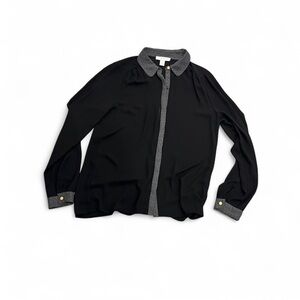 Forever 21 Black Button-Down with Gray Animal Print Trim